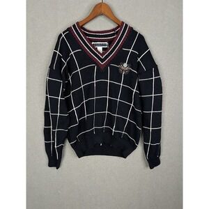 Vtg Harbour Classics Mens Golf Sweater M Navy Cable Heavy Knit V-Neck Sport